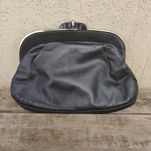 50s lsoft eather black ladies purse clutch evening bag true vintage mid-century Made in Italy