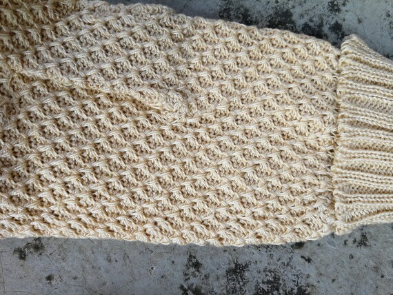 Beige Knitted Crochet Gloves Vintage - image 7