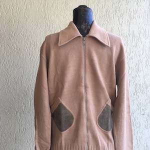Original Vintage Cardigan Top Jumper with Suede Patches and Pockets - 70s style Made in Italy
