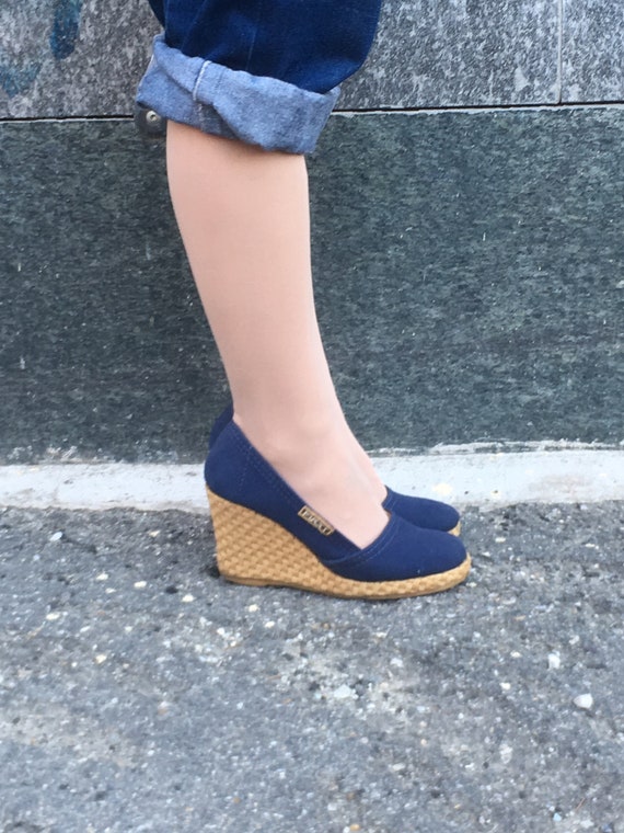 Blue Canvas Summery Wedge Made In Italy Original … - image 1