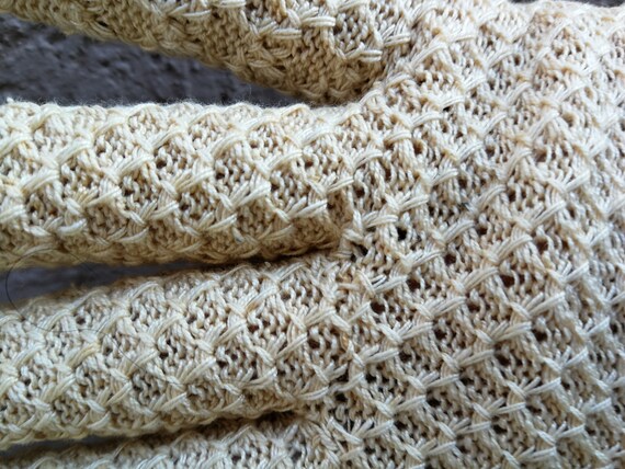 Beige Knitted Crochet Gloves Vintage - image 6
