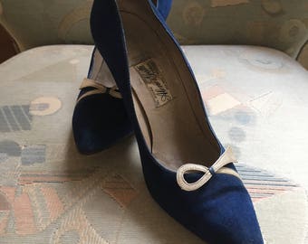 Blue and White Suede Fifties Made in Italy Original Vintage from 50s