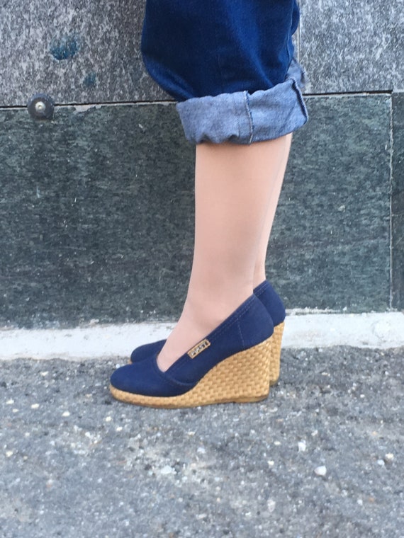 Blue Canvas Summery Wedge Made In Italy Original … - image 5
