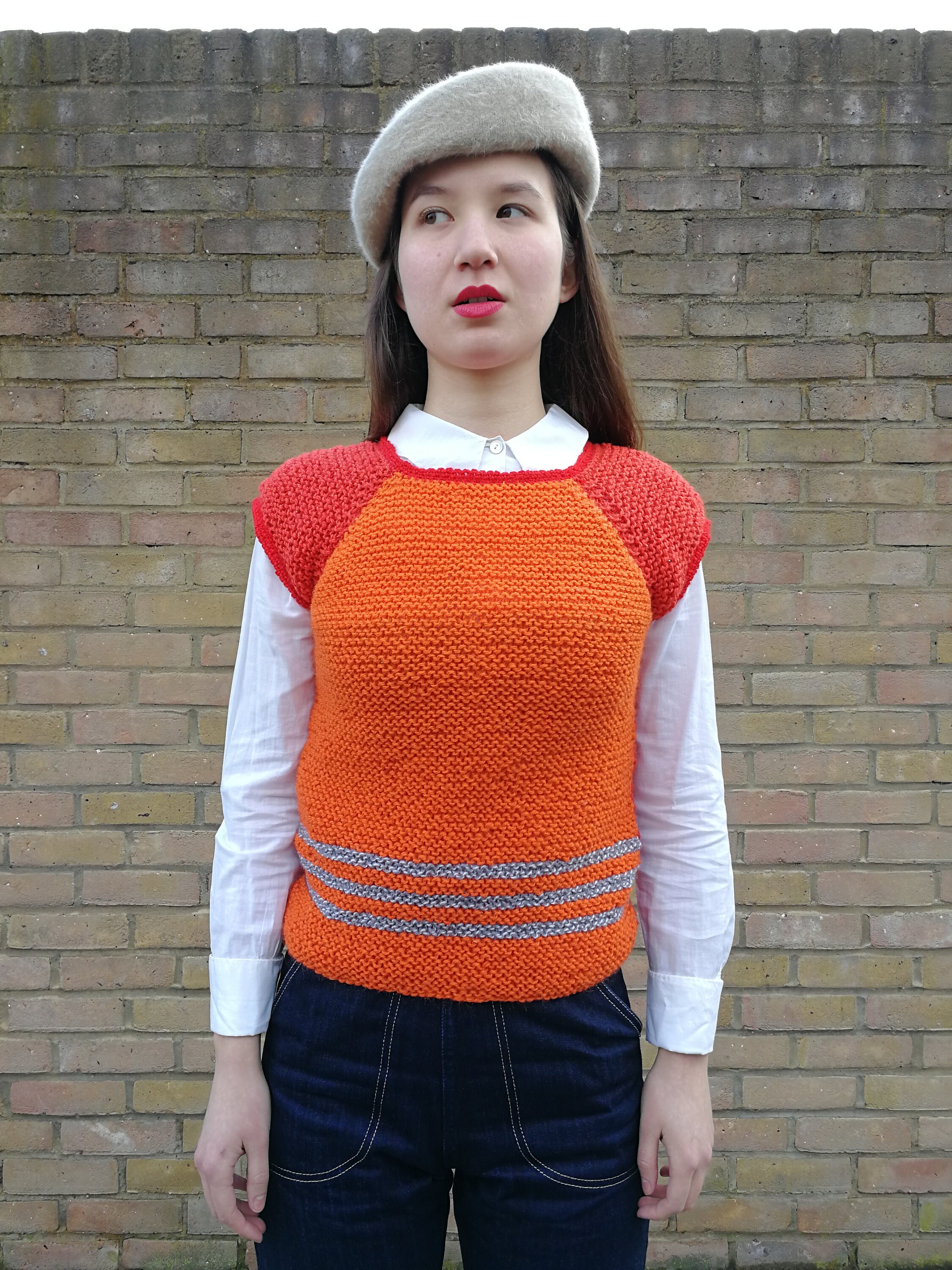 Orange Tones Hand-knitted Waistcoat