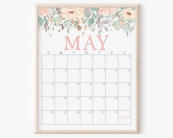 May 2024 Calendar Printable, Instant Download Boho Floral Planner, Seasonal Office Decor, Decorative Fridge Calendar, Monthly Organizer