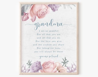 Instant Download Grandma Quote Printable, Mother's Day Card Alternative, Poem from Granddaughter, Birthday Keepsake, Heartfelt Saying