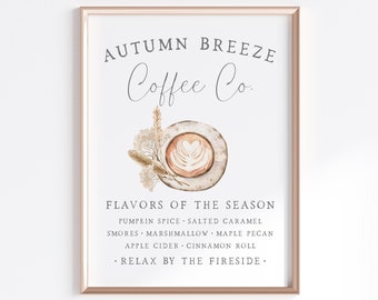 Cozy Autumn Café Seasonal Coffee Menu Printable Sign, Fall Coffee Bar Décor, Autumnal Wall Art, Seasonal Artwork Print | INSTANT DOWNLOAD