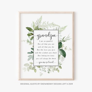Sofortiger Download Opa Zitat druckbar, herzliches Vatertagsgedicht, einzigartiges Andenken Geschenk, original Zitat © 2019 Snowberry Design Loft