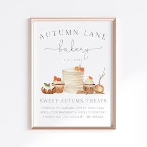 Herbst Bäckerei druckbare Wandkunst, Herbst Dessert Stand Schild, Thanksgiving Esszimmer Dekor, gemütliches saisonales Kunstwerk, nostalgischer herbstlicher Druck