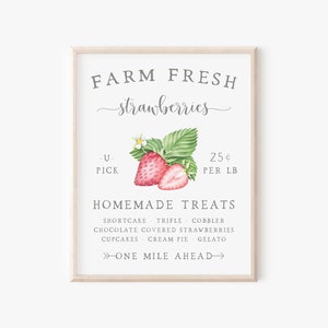 Erdbeeren Wand Kunst zum ausdrucken, Sommer Dekor, Sommer Obst, Saisonaler Druck, Bauernhaus Küche, Landhaus Esszimmer Kunstwerk