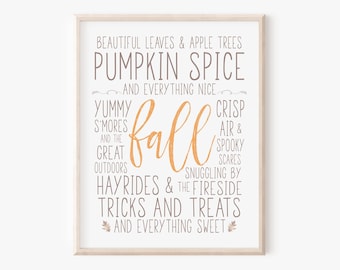 Fall Favorites Printable: Pumpkin Spice, Hayrides, S'mores (Digital Download)