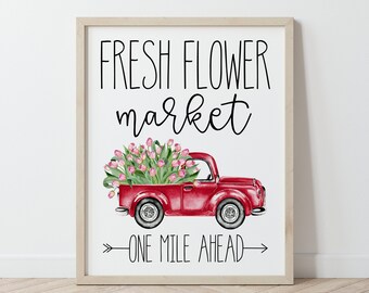 Spring Flower Truck Wall Art Print: Springtime Farmhouse Sign (Digital Download)