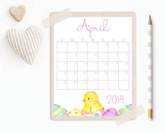 April 2019 Calendar Printable Easter Printable Instant | Etsy