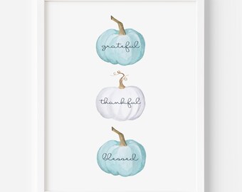 Pastel Pumpkins Wall Art Printable: Fall Grateful Thankful Blessed Sign (Digital Download)