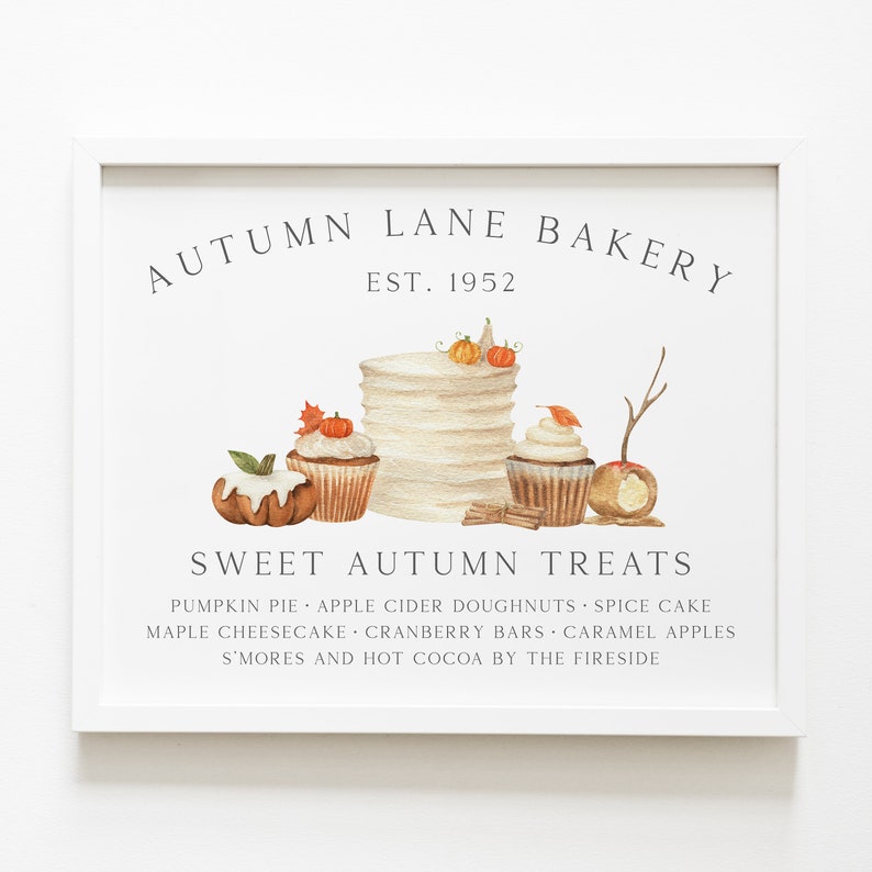 Fall Printable Wall Art, Vintage Autumn Bakery Sign, Fall Farmhouse Print, Thanksgiving Dessert Stand Decor, Seasonal Mantle Display image 4