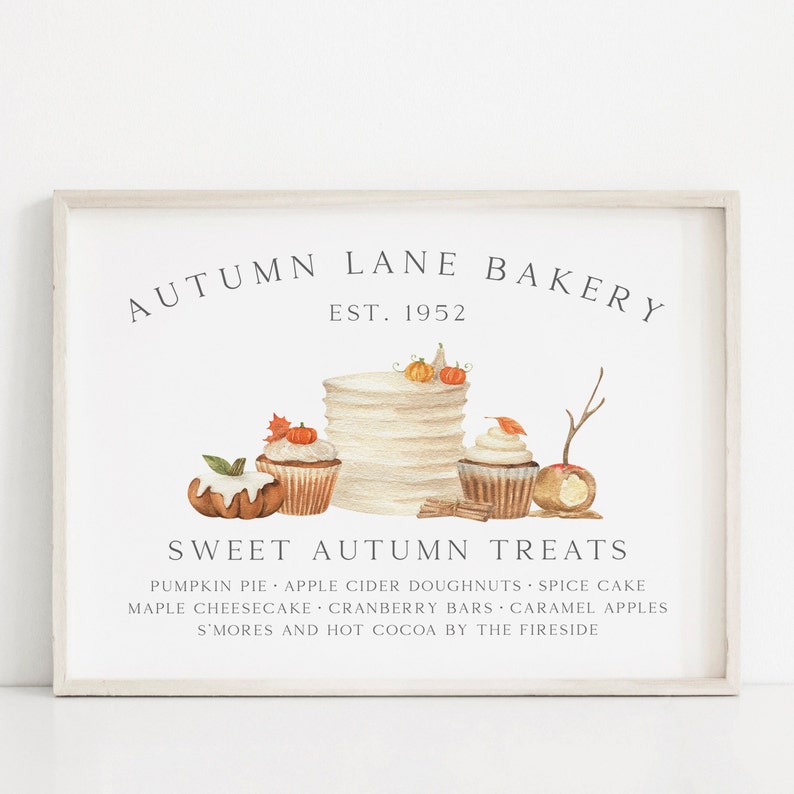 Fall Printable Wall Art, Vintage Autumn Bakery Sign, Fall Farmhouse Print, Thanksgiving Dessert Stand Decor, Seasonal Mantle Display image 6