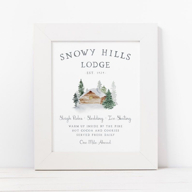 Snowy Cabin Winter Printable Sleigh Rides Sign Scandi | Etsy
