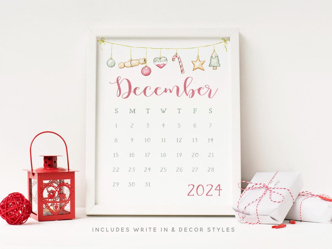 December 2024 Calendar Printable, Cute Christmas Monthly Planner