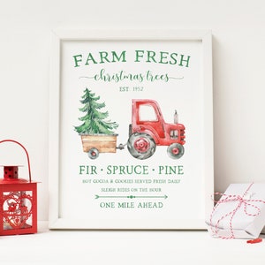 Farm Fresh Christmas Trees Printable, Nostalgic Holiday Print, Seasonal Farmhouse Wall Art, Vintage Tractor Artwork, Winter Mantle Decor