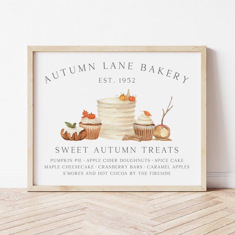 Fall Printable Wall Art, Vintage Autumn Bakery Sign, Fall Farmhouse Print, Thanksgiving Dessert Stand Decor, Seasonal Mantle Display image 3
