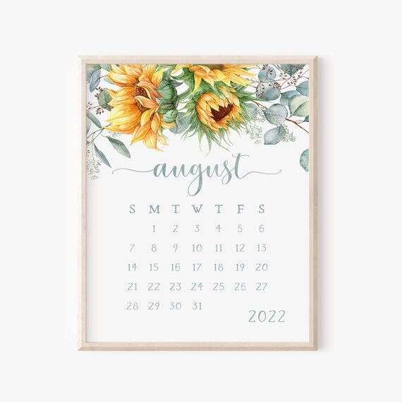 August 2022 Calendar Printable August Keepsake Calendar Etsy