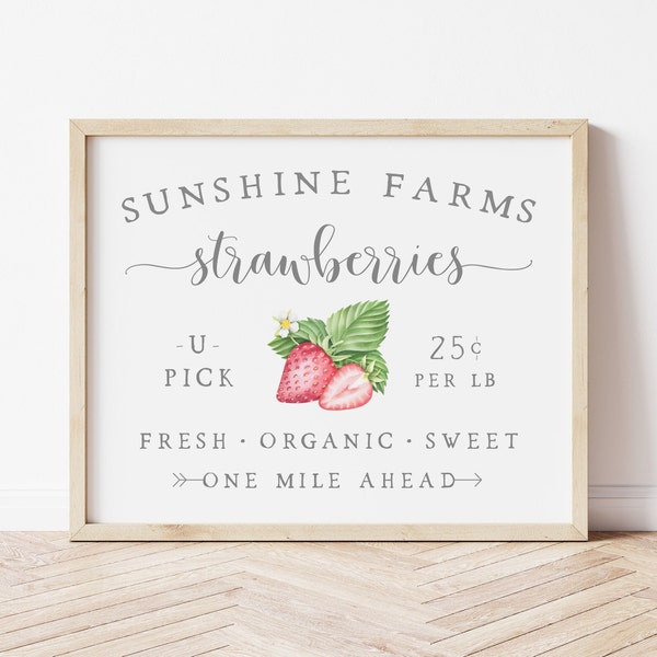 Instant Download Fresh Strawberries Printable, Strawberry Patch Sign, Summertime Decor, Seasonal Prints, Summer Farmhouse Wall Art