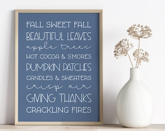 Fall Subway Art Printable: Blue Autumn Typography (Digital Download)