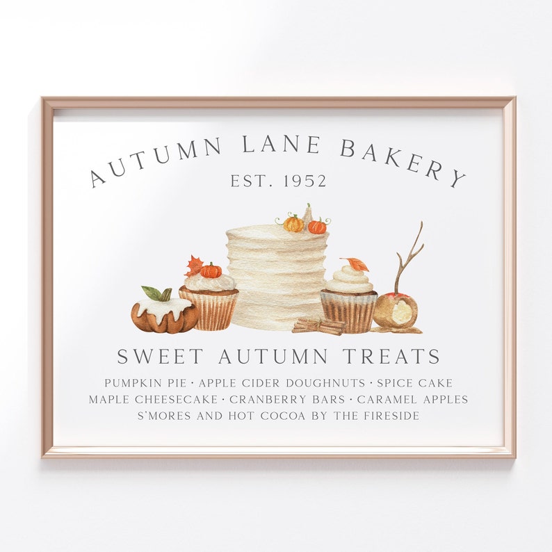 Fall Printable Wall Art, Vintage Autumn Bakery Sign, Fall Farmhouse Print, Thanksgiving Dessert Stand Decor, Seasonal Mantle Display image 2