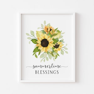 Summertime Blessings Printable, Summer Farmhouse Decor, Sunflower Wall ...