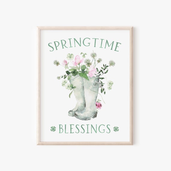 Spring Rain Boots Floral Print: St. Patrick's Day Clover Art (Digital Download)