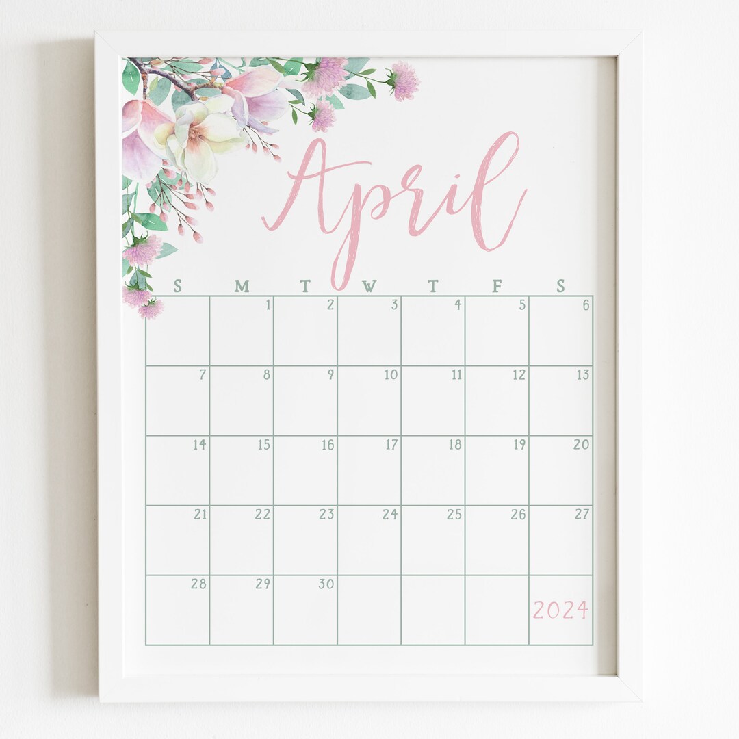 April 2024 Calendar Printable, Springtime Floral Monthly Planner, Spring Farmhouse Office Desk 