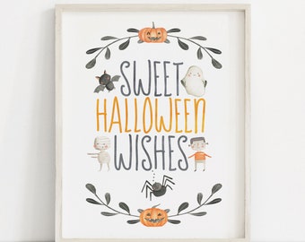 Lámina con dulces deseos de Halloween, decoración para el 31 de octubre (descarga digital)
