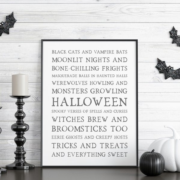 Halloween Printable Wall Art, Scary Typography Poster, Spooky Rhyme Print, Gothic Party Sign, Oct 31st Definition, Seasonal Subway Art