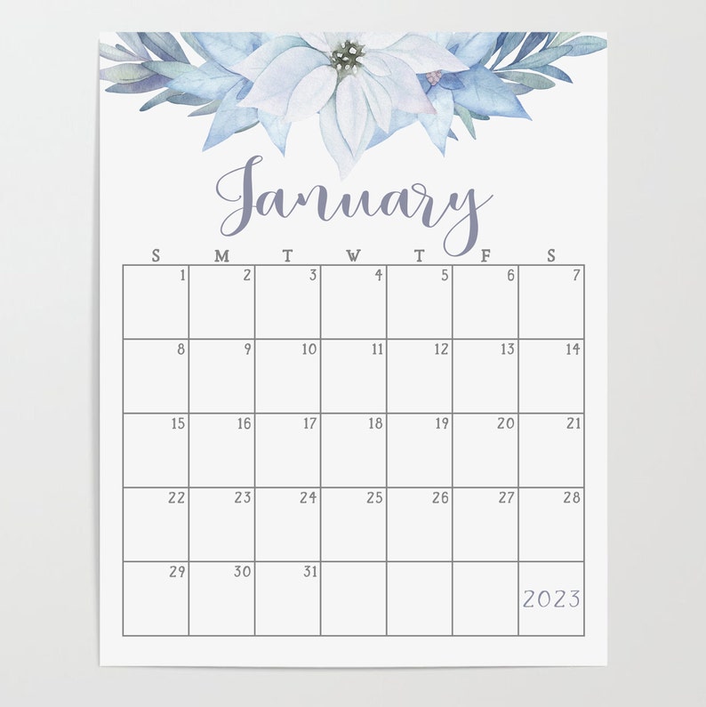 January 2023 Calendar Printable Instant Download Floral - Etsy