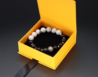 Obsidian-Howlite Bracelet with Sterling Silver Charm