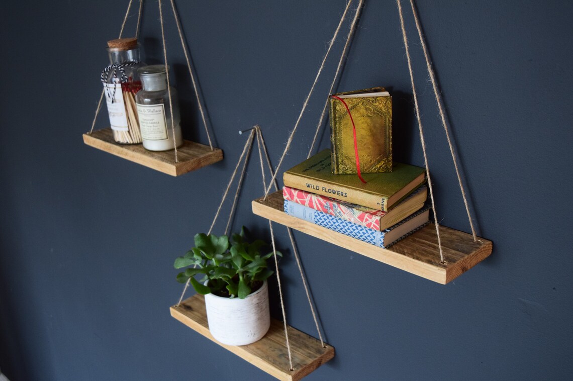 Set of Three Floating Reclaimed Light Wooden Shelves. Rustic Etsy