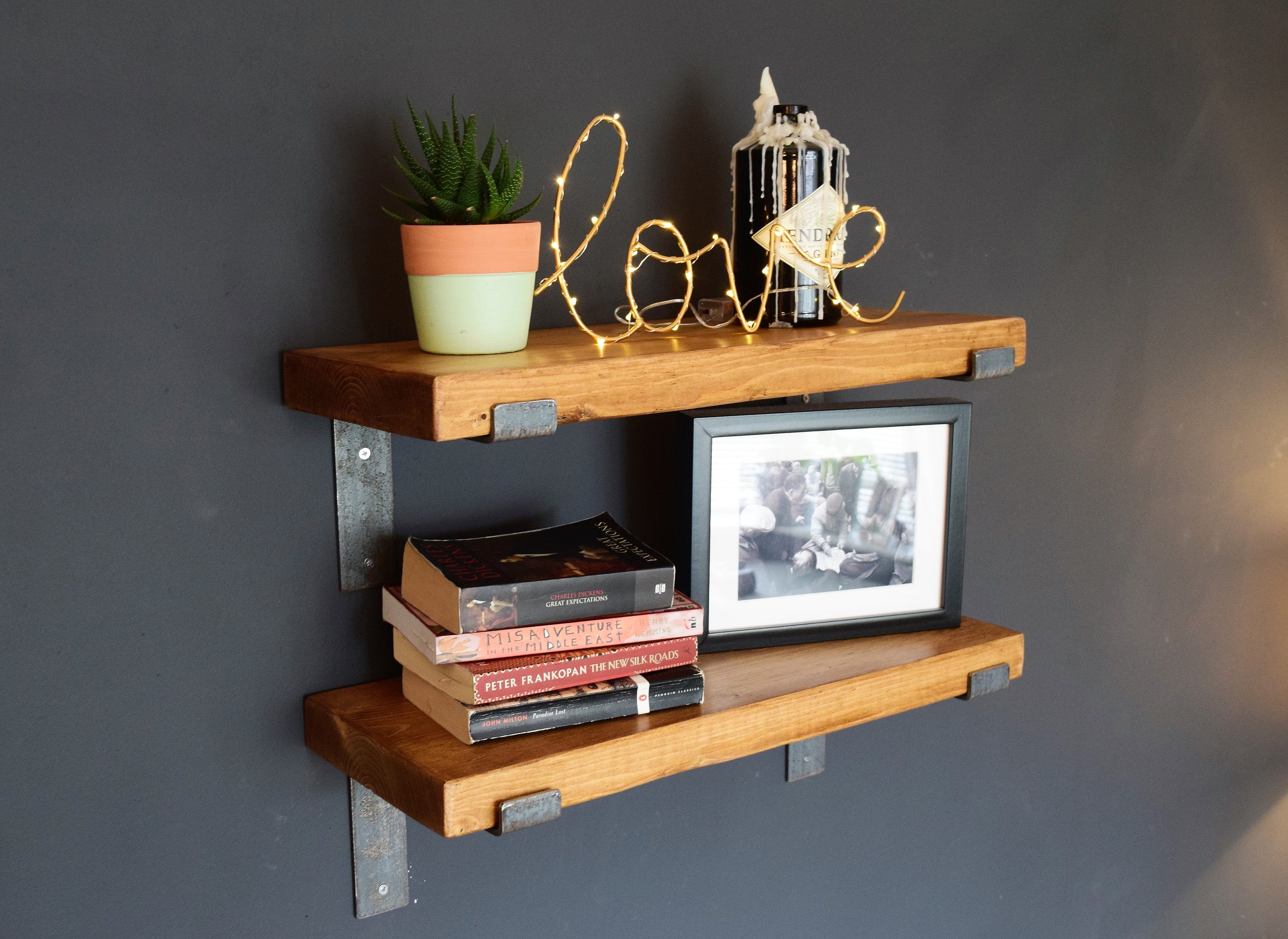 Extra Thick Light Oak Solid Wood Shelf with Steel Brackets. Etsy