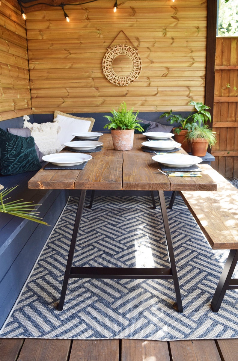 Handcrafted Outdoor Table on Heavy Duty Steel Legs. Patio image 1