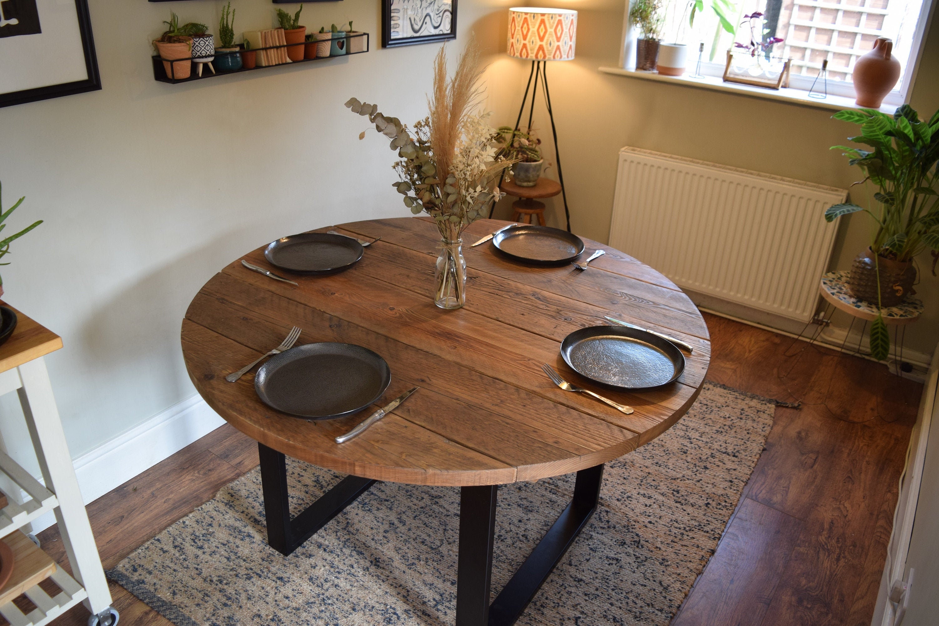 Reclaimed Wooden Round Circular Dining Table on Heavy Duty Etsy UK