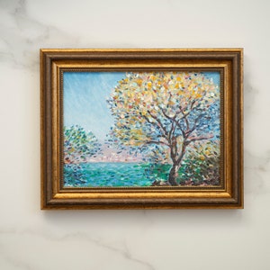 7x9,5 IN Oil painting original inspiration from french impressionist Claude Monet art Morning at Antibes, vintage french oil art original image 7