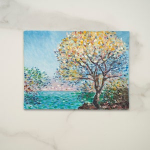 7x9,5 IN Oil painting original inspiration from french impressionist Claude Monet art Morning at Antibes, vintage french oil art original image 9