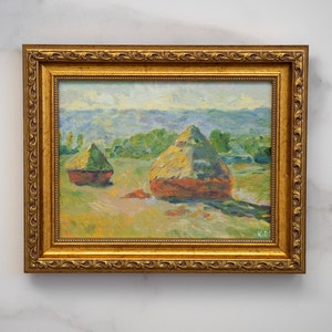 Pintura al óleo original Grainstacks al final del verano Monet, Monet impresionista, arte francés original, pintura antigua, bellas artes francesas