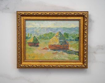 Oil painting original Grainstacks At The End Of Summer Monet, impressionist Monet, french art original, antinque painting, french fineart