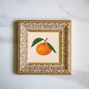 Pintura al óleo original de naturaleza muerta con frutas clementinas para galería de pared de cocina de estilo rústico, arte de cocina de estilo rústico francés de 6 x 6 pulgadas