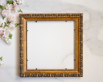 8x8 IN Vintage style ornate gold leaf baroque wood frame for gallery wall art 20X20 CM square golden bronze color