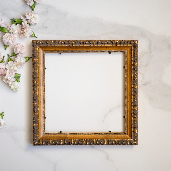 8x8 IN Vintage style ornate gold leaf baroque wood frame for gallery wall art 20X20 CM square golden bronze color