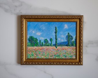 Original Oil Painting Poppies Field – Monet Inspired French Impressionist Art (7x9.5 IN)