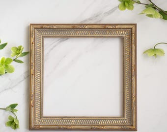 8x8 Antique Gold Picture Frame: Ornate Wooden Square Photo Frame