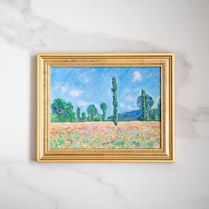 Pintura a óleo inspiração original do impressionista Claude Monet arte Campo de papoulas Giverny, arte francesa original, pintura de paisagem antiga