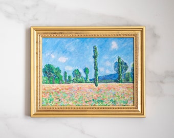 Oil painting original inspiration from impressionist Claude Monet art Poppies field Giverny, french art original, antique landscape painting